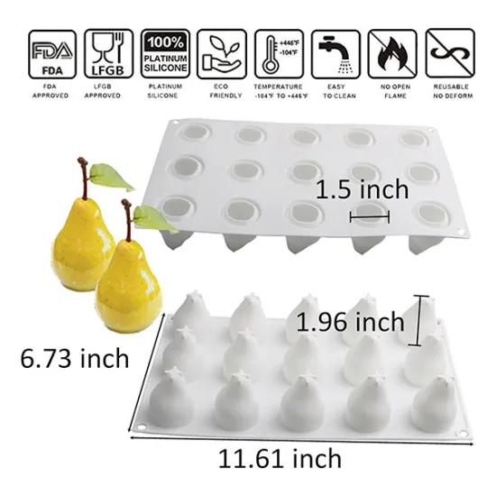 Mulaj silicon mini pere 3D 15 cavități – formă mousse profesională
