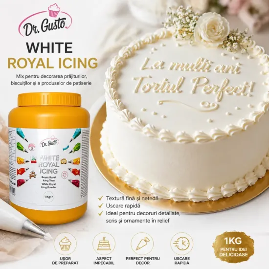 Royal Icing Alb Dr. Gusto 1kg – Mix pentru decorare prăjituri și biscuiți