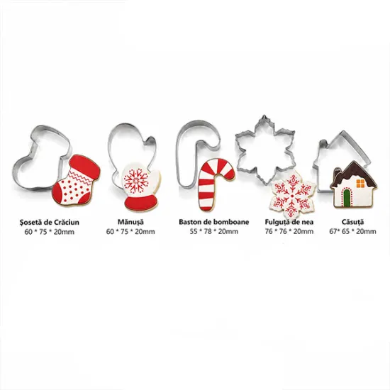 Set 10 decupatoare biscuiți Crăciun din inox + 10 șabloane decor