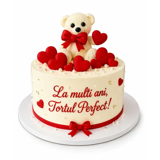 Decoratiuni din zahar – Ursulet alb cu inimi rosii