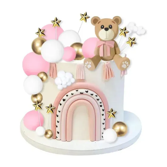 Set 33 decoratiuni tort ursulet si norisori, roz si auriu