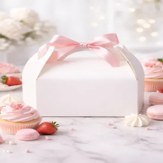 Set 10 cutii albe pentru prajituri din carton cu maner – 170x100xH110 mm