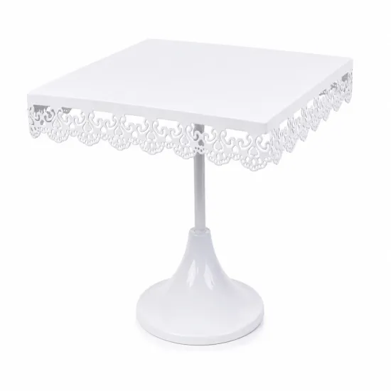 Platou din metal - patrat dantelat, 35 cm alb