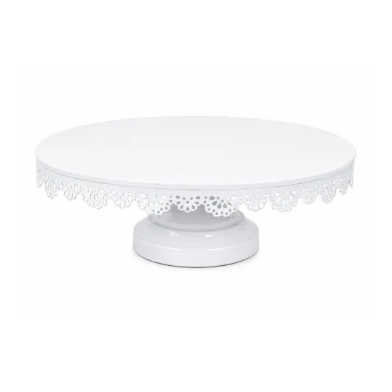 Platou din metal rotund cu picior dantelat, 30 cm alb