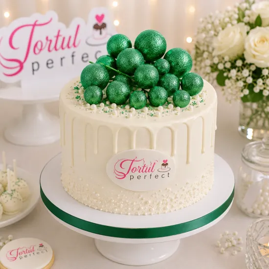Set 20 sfere din spuma pentru decor tort, Verde stralucitor (sclipici)