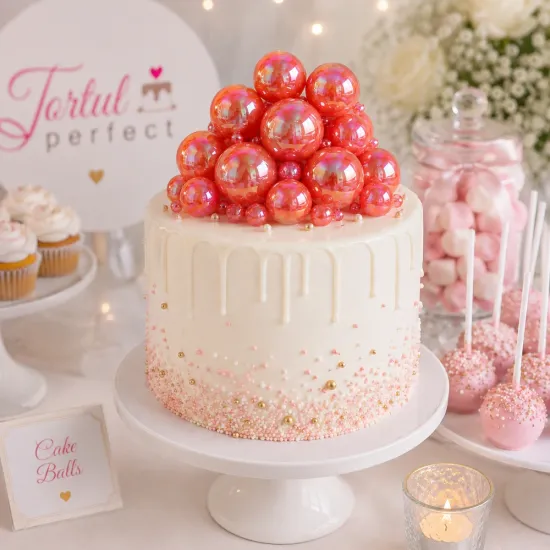Set 12 bile decorative rosii pentru tort – mini cake topper | Accesorii elegante pentru nuntă, botez, aniversare