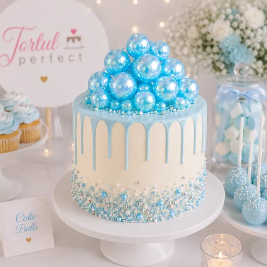Set 12 bile decorative albastre pentru tort – mini cake topper | Accesorii elegante pentru nuntă, botez, aniversare