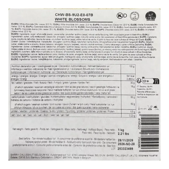 Ciocolata Alba Decoratiuni Blosom Mona Lisa, 1 kg