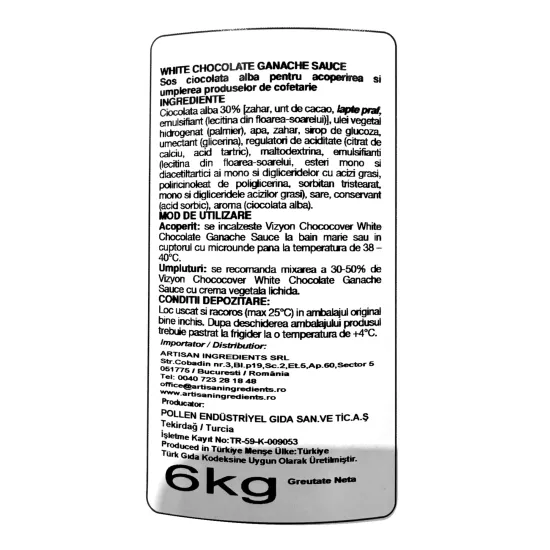 Glazura de ciocolata alba Chococover, Vizyon 6 kg