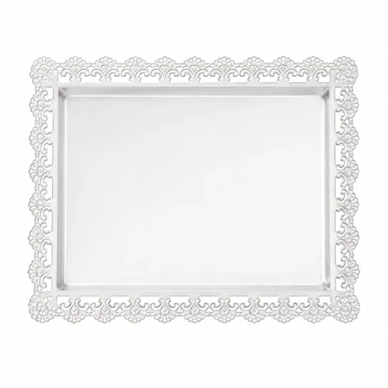 Platou din metal cu dantela alb, 30x20 cm