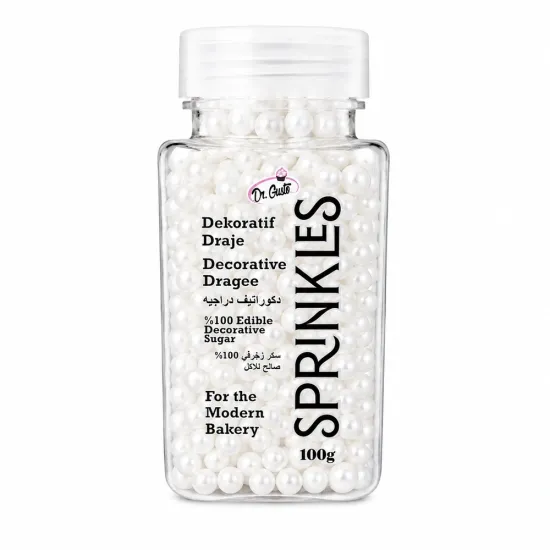 Perle de zahar albe sidef 4mm pentru decor, 100g Dr Gusto