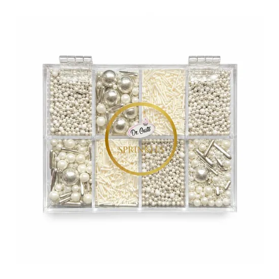 Sprinkles Premium – Mix bomboane decor argintiu-alb pentru torturi și prăjituri 200g – Dr. Gusto