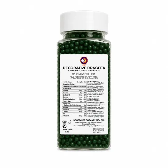 Sprinkles / Drajeuri de zahar verzi pentru decor 4 mm, 100g DGN