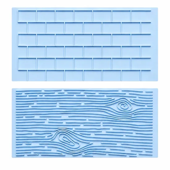 Set 2 matrițe din silicon pentru fondant – model Cărămidă & Textură Lemn 14 x 6.9 cm