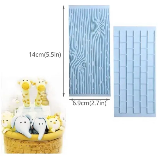 Set 2 matrițe din silicon pentru fondant – model Cărămidă & Textură Lemn 14 x 6.9 cm