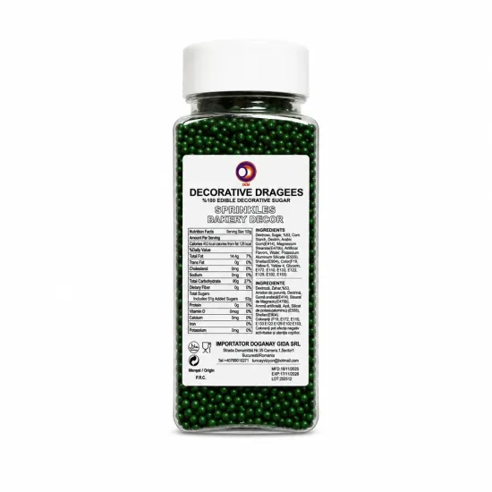 Sprinkles / Drajeuri de zahar verzi pentru decor 2 mm, 100g DGN