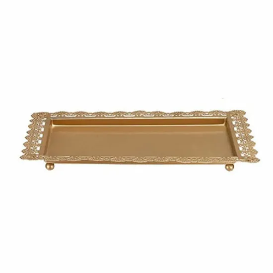 Platou din metal cu dantela auriu, 30x20 cm