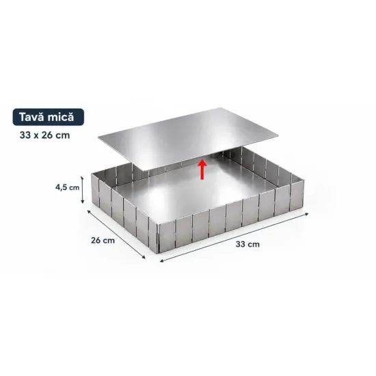 Tava portionare si feliere prajituri din inox 33x26 cm, H 4,5 cm