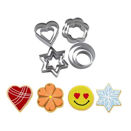 Set de 12 decupatoare metalice, cu 4 forme geometrice