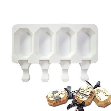 Mulaj din silicon pentru inghetata + bete, 4 forme