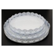 platou din metal alb rotund dantelat, set 3 buc