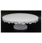 platou din metal rotund dantelat, 30 cm alb