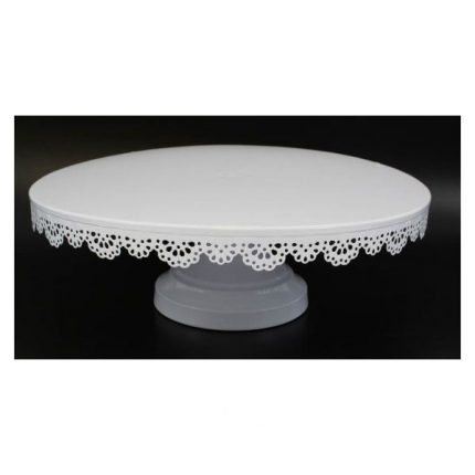 Platou din metal rotund dantelat, 30 cm alb